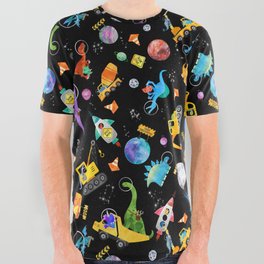 Dinosaur Astronauts Space Construction Crew All Over Graphic Tee