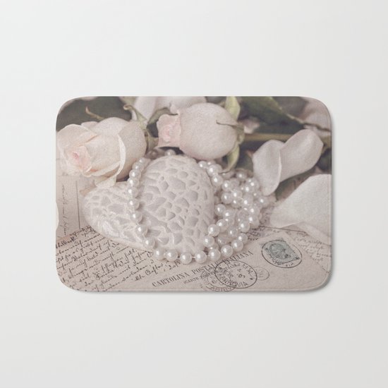 Soft Pink Nostalgic Rose and Heart Still Bath Mat