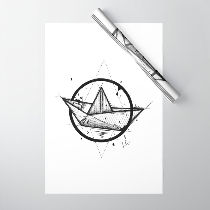 Paper Boat Handmade Drawing Made In Pencil And Ink Tattoo Sketch Tattoo Flash Blackwork Wrapping Paper By Lucagenart Society6