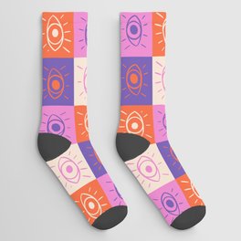 Mystic Eyes Checker Socks | Pink, Purple, Colorful, Orange, Aesthetic, Eyes, Eye, Mystic, Boho, Trendy 