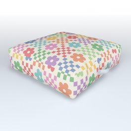 Colorful Flowers Double Checker Outdoor Floor Cushion