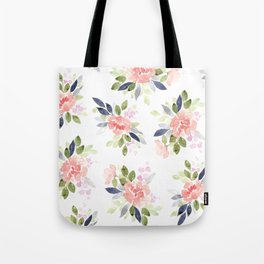 Peach & Nvy Watercolor Flowers Tote Bag