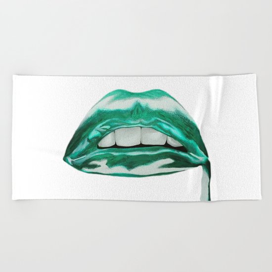 Teal Lips Beach Towel