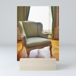 Medieval Castle life | Royal lounge furniture | Pale green and white wooden armchair Mini Art Print