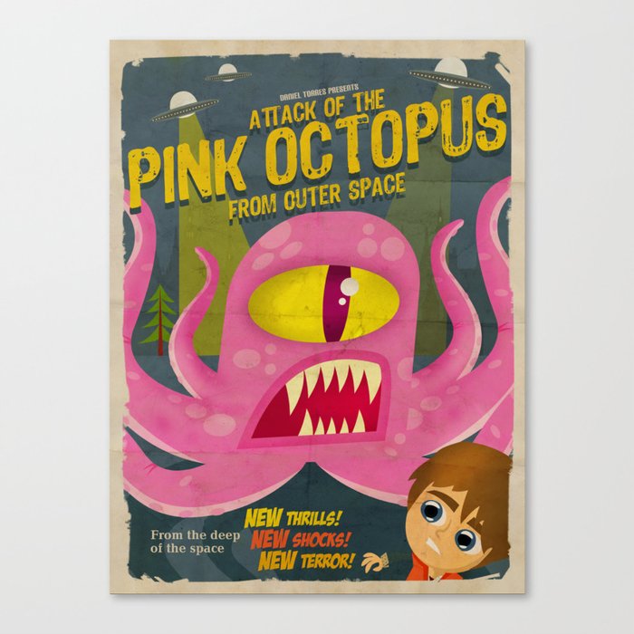 Pink octopus from outer space Canvas Print