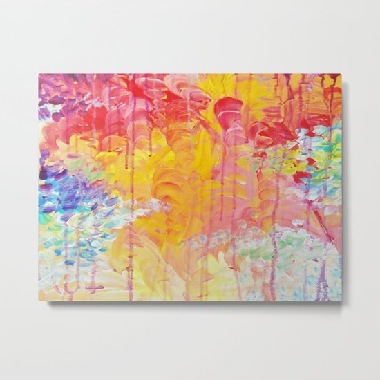 SUN SHOWERS - Beautiful Pastel Coloful Rain Clouds Bright Sky Abstract Acrylic Painting Metal Print