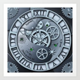 Steampunk clock silver Art Print
