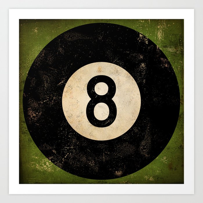 Billiards Ball pool ball number 8 ball eight numeral game room man cave art Art Print
