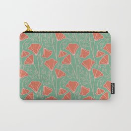 California Poppy Pattern - Green Carry-All Pouch