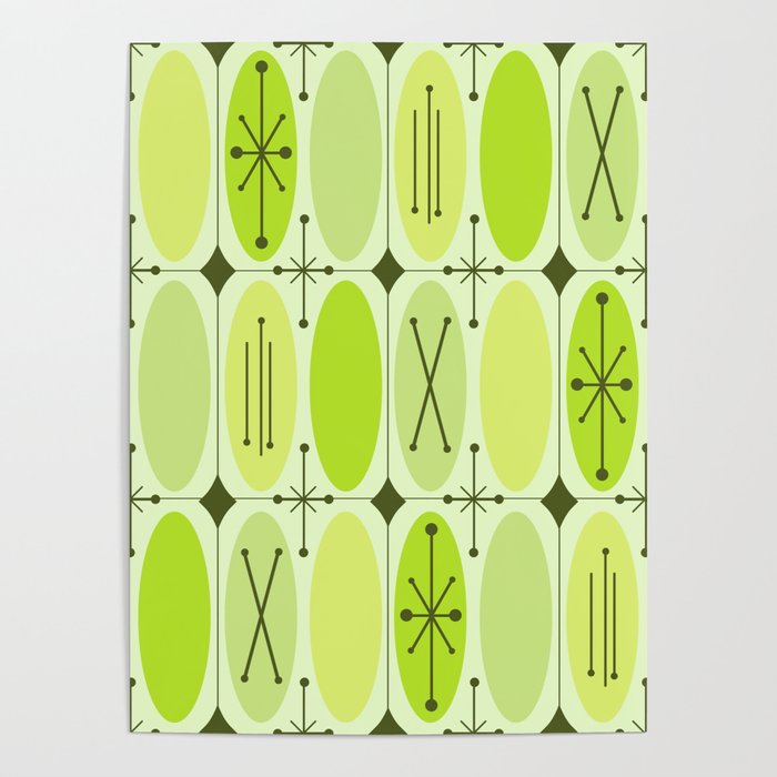 Atomic Era Ovals In Rows Chartreuse Poster