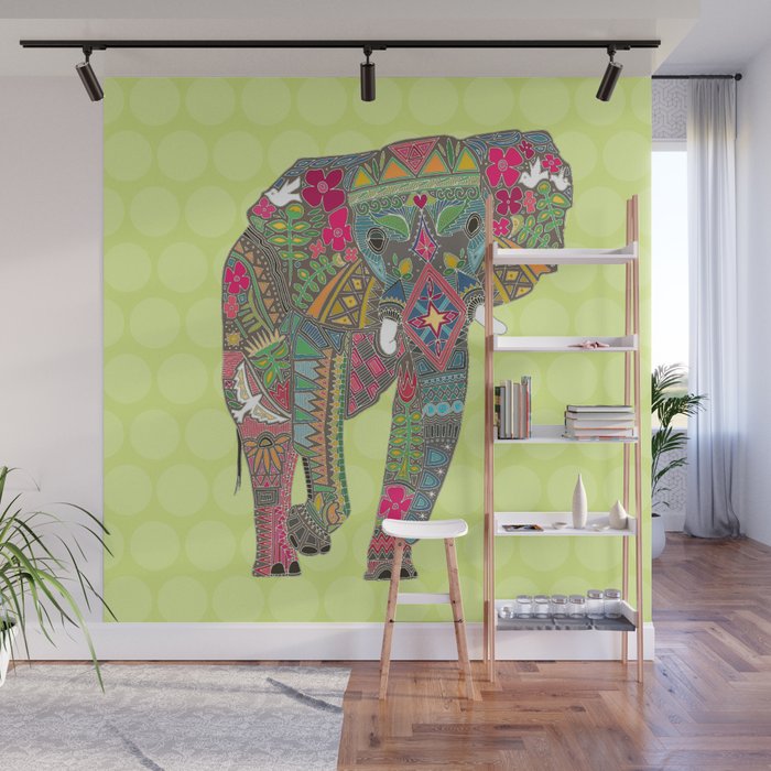 Painted Elephant Chartreuse Spot Wall Mural By Sharonturner Society6