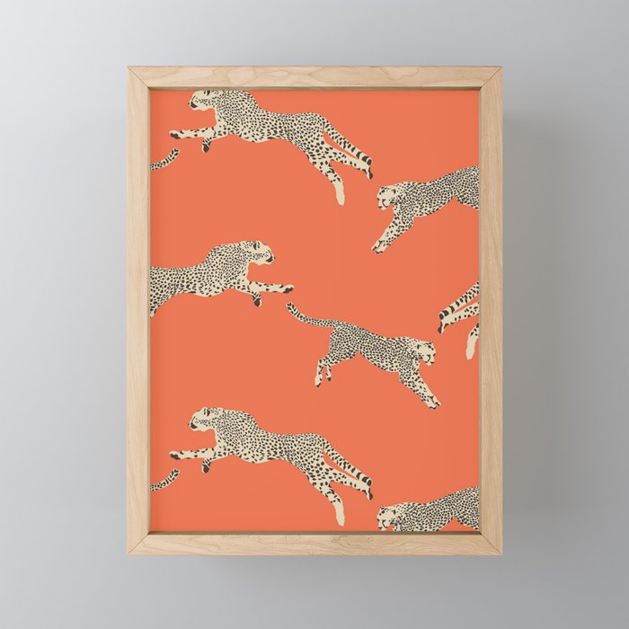 Leaping Cheetahs Tangerine Framed Mini Art Print