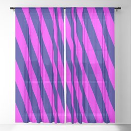 [ Thumbnail: Blue and Fuchsia Colored Striped/Lined Pattern Sheer Curtain ]