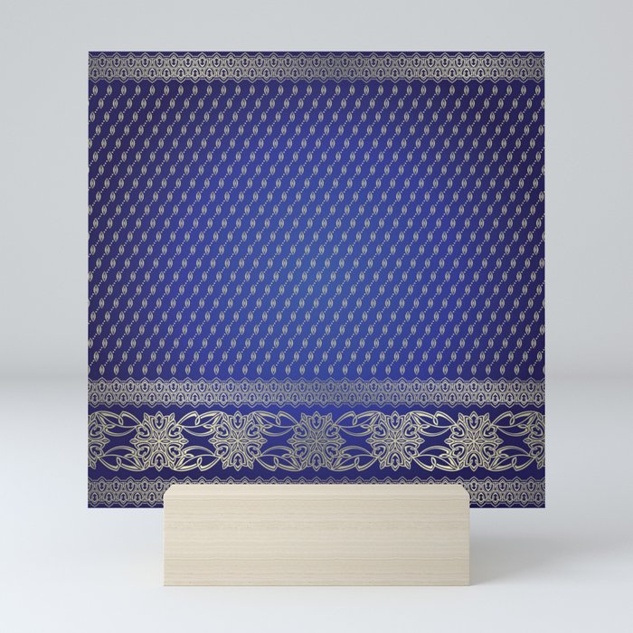 Blue indian pattern Mini Art Print