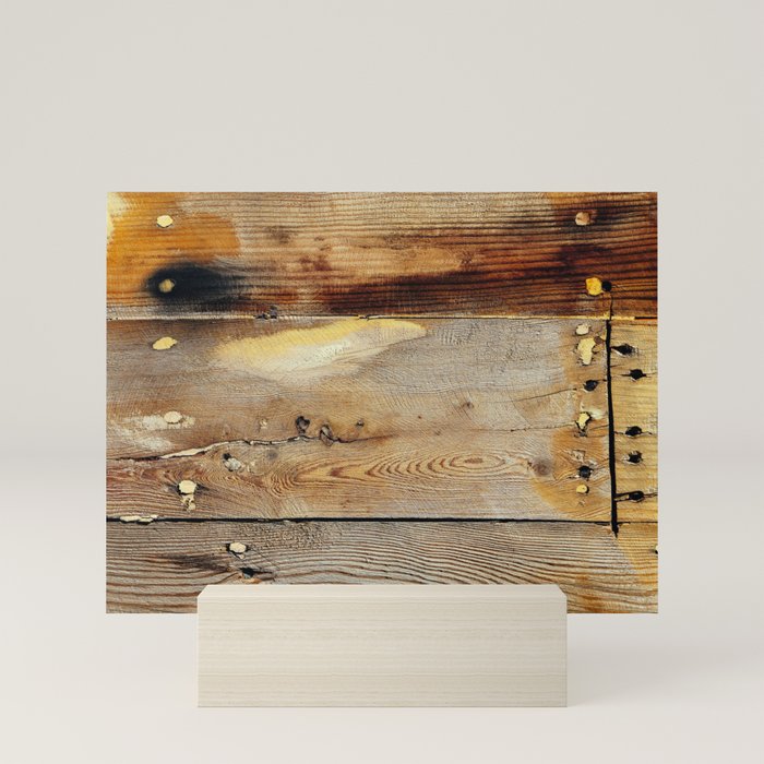 Wooden Shipboard With Nails And Screws Mini Art Print By Textures