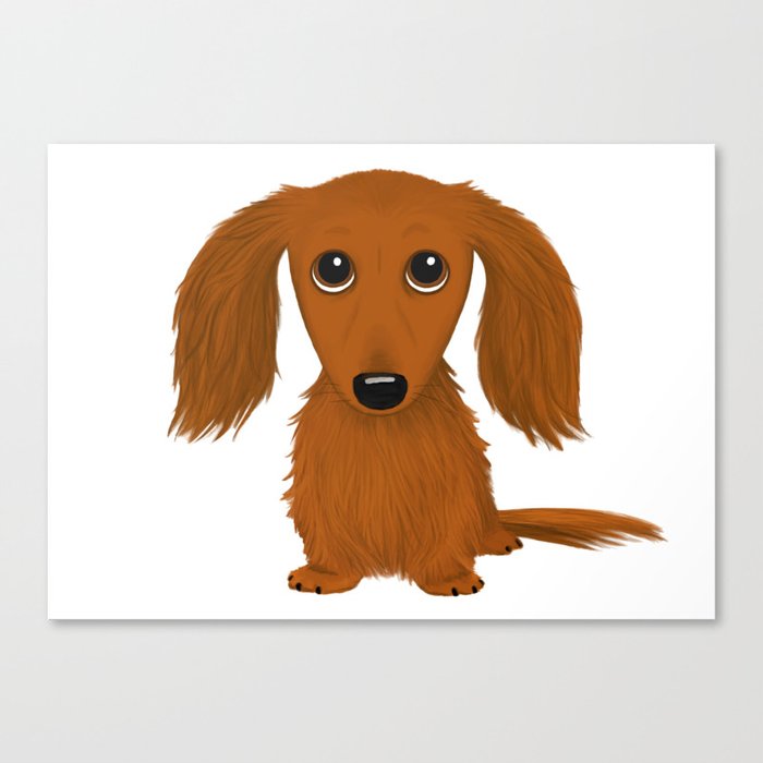 Cute Dog | Longhaired Red Dachshund Cartoon Canvas Print