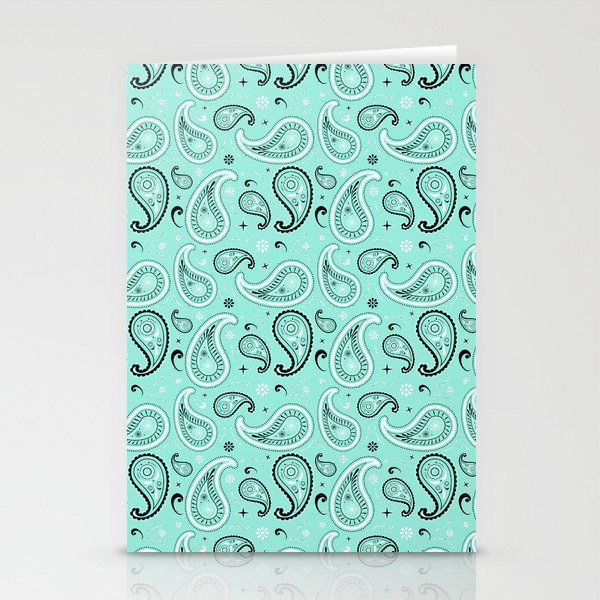 Black and White Paisley Pattern on Mint Blue Background Stationery Cards