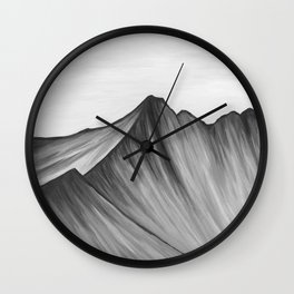 Broken Top in Black - Black White Broken Top Mountain Steep Ridge Gray Skies Nature Painting Art Print Wall Decor  Wall Clock