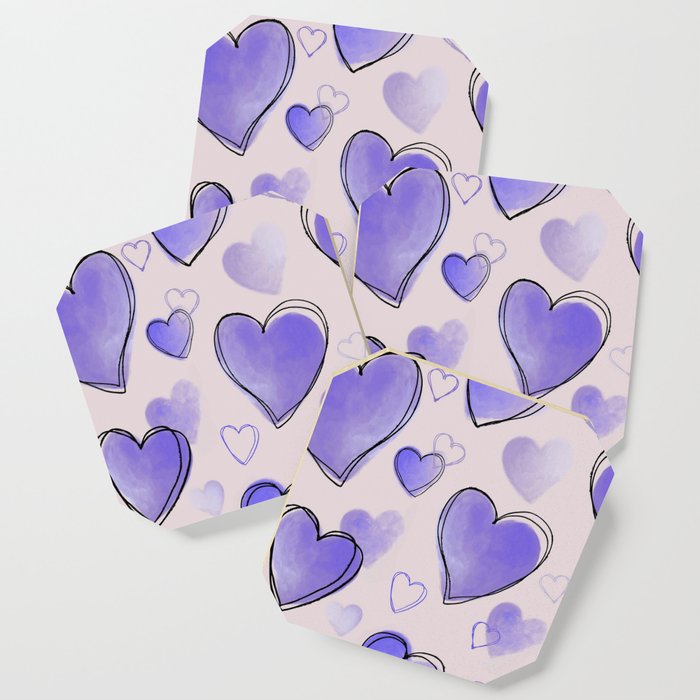Purple Hearts on Pale Pink Coaster
