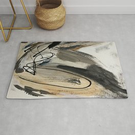 Drift [5]: a neutral abstract mixed media piece in black, white, gray, brown Rug