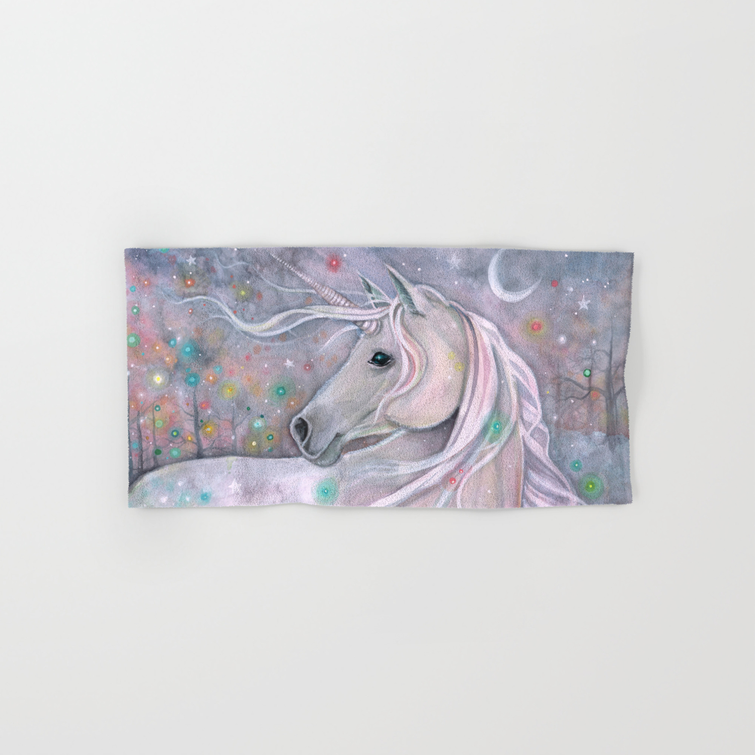 Twinkling Lights Unicorn Fantasy Watercolor Art By Molly Harrison Hand Bath Towel