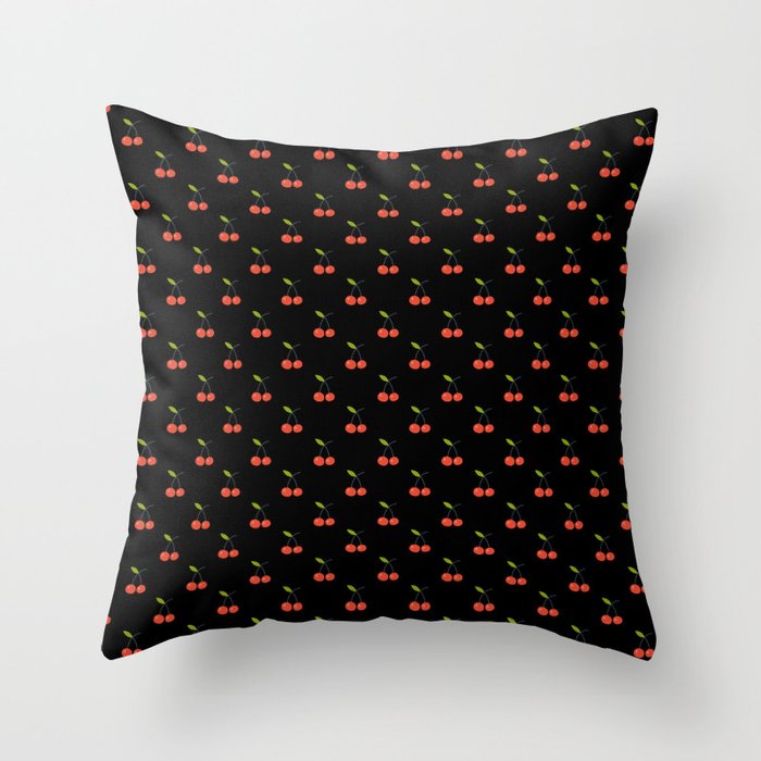 Cherry Seamless Pattern On Black Background Throw Pillow