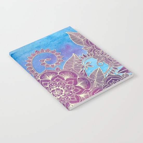 Magnolia & Magenta Floral on Watercolor Notebook