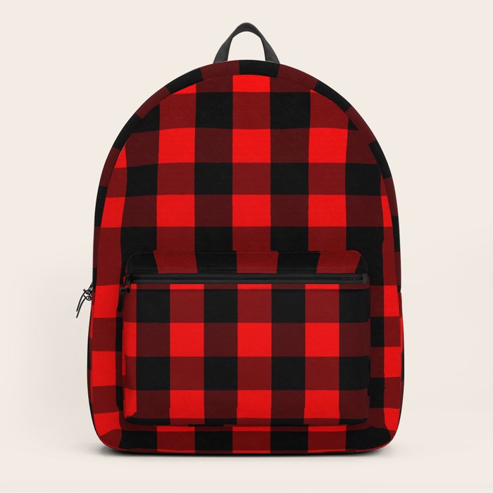 red tartan backpack