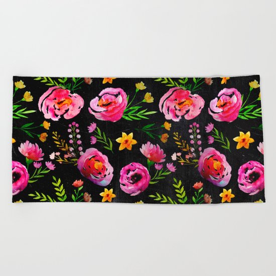 Vibrant Poppy Pattern Beach Towel