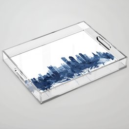 Boston Skyline Watercolor Blue, Art Print By Synplus Acrylic Tray