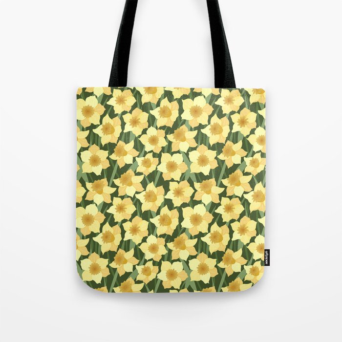 Seamless pattern with yellow daffodils on a green background Tote Bag