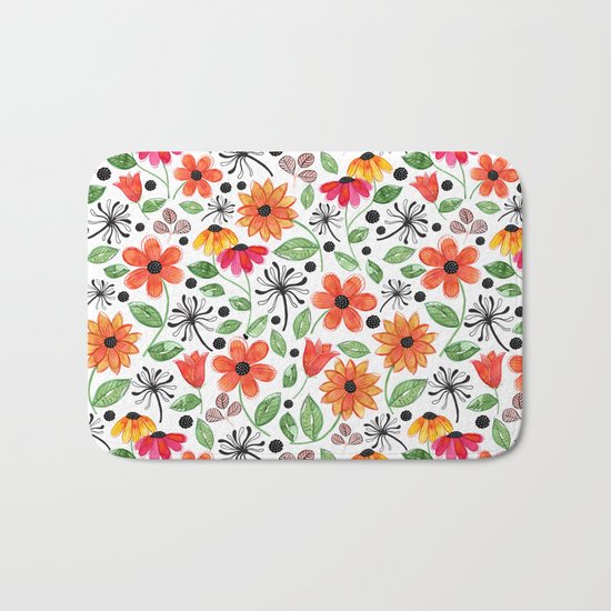 Dandelions & Flowers / White Bath Mat