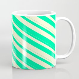 [ Thumbnail: Green & Light Yellow Colored Lined Pattern Coffee Mug ]