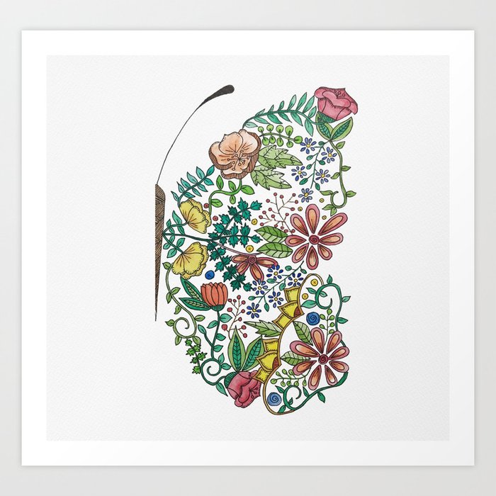 Half Butterfly Flowers Art Print By Karinapauletp Society6