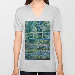 Claude Monet - Water Lilies And Japanese Bridge V Neck T Shirt
