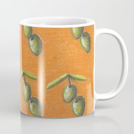 Olive Coffee Mug | Mediterraneanfood, Illustration, Pencils, Vintage, Orange, Kitchen, Coloredpencil, Green, Pattern, Drawing 