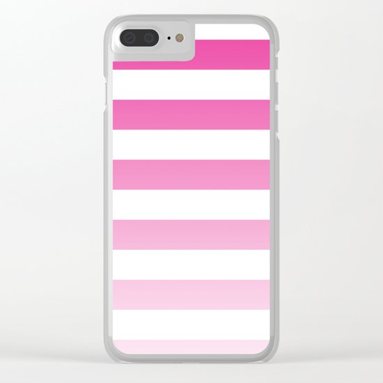 Maritime pattern- pink gradient stripes on clear white- horizontal Clear iPhone Case