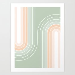 Abstract Retro Double Spring Rainbow - Pastel sage green and Peach fuzz Art Print