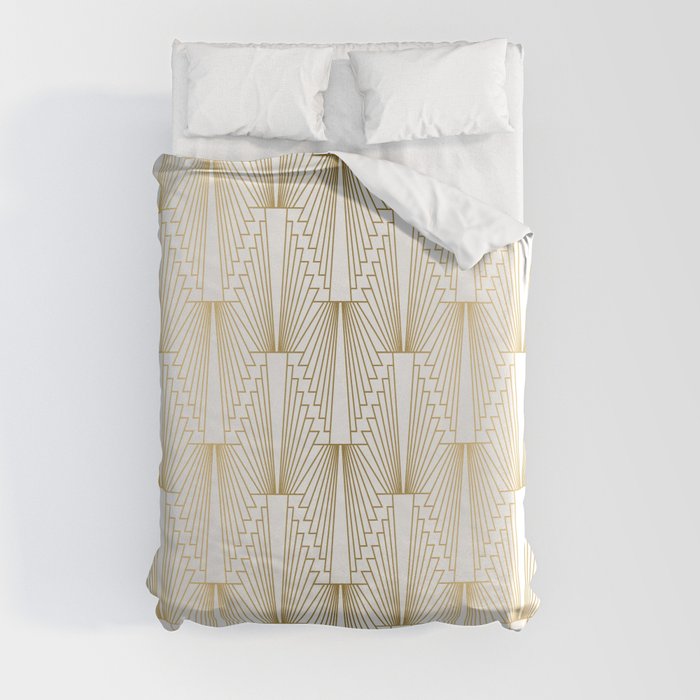 Art Deco pattern gold and white Duvet Cover