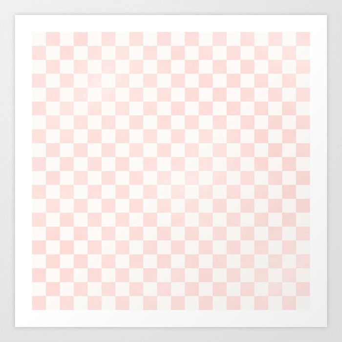 Blush Pink Coral Checkered Grid Line Drawing Art Print
