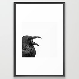 Raven - Black and White Bird Photography Framed Art Print