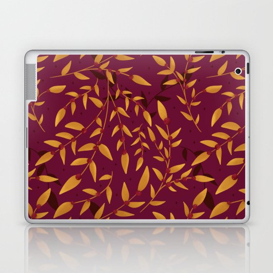 Golden Leaves and Berries Pattern Laptop & iPad Skin