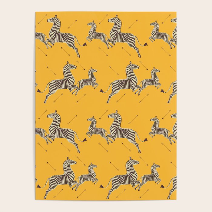Royal Tenenbaums Zebra Wallpaper Mustard Yellow Poster by Sydney