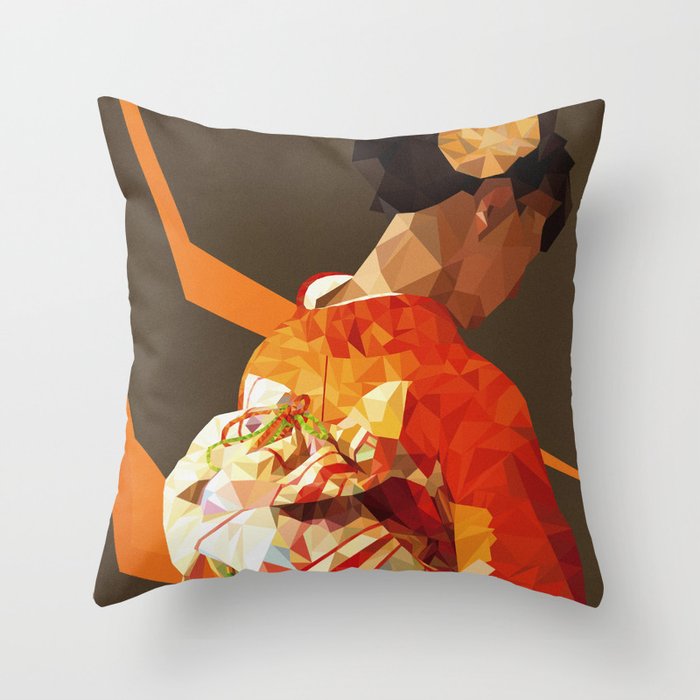 Polygonal kimono girl Throw Pillow