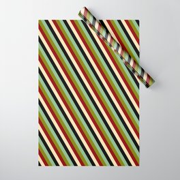 [ Thumbnail: Eyecatching Dark Sea Green, Green, Dark Red, Beige, and Black Colored Pattern of Stripes Wrapping Paper ]