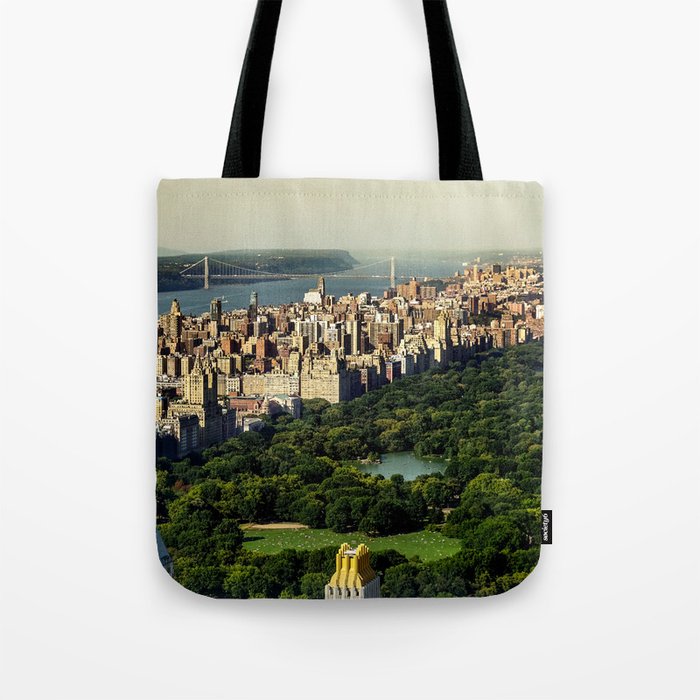 New York City Manhattan aerial view with Central Park and Upper West Side at sunset Tote Bag