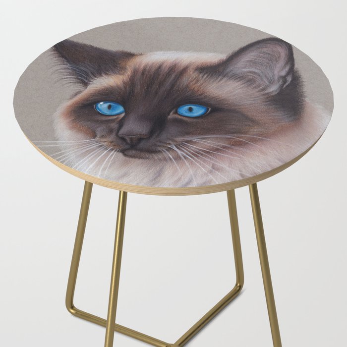 Siamese Cat Colored Pencil Drawing Side Table By