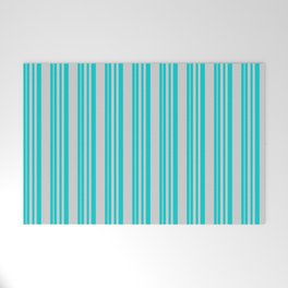 [ Thumbnail: Dark Turquoise & Light Gray Colored Pattern of Stripes Welcome Mat ]