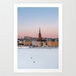 Winter in Stockholm - Scandinavia, sunset, pastel architecture - travel photography wall art print Art Print