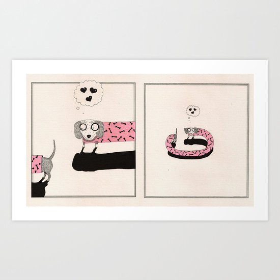 Sausage Dog Love Art Print